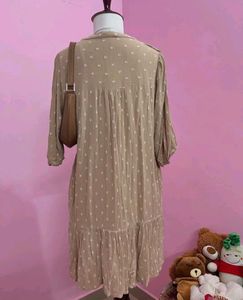 Vintage Beige Polka Dot Midi Dress