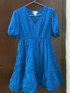 Blue Eyelet Tiered Mini Dress