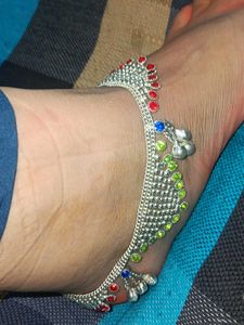 Silver Anklet with Colorful Stones