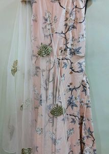 Peach Floral Party Wear Gown Set Women
