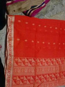 Very Fantastic And Gorgeous Orange Cotton Saari
