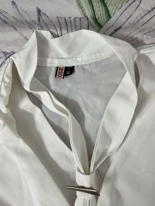 White Tie-Neck Blouse