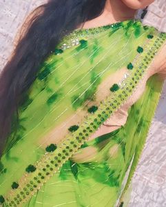 Green Tie-Dye Sari