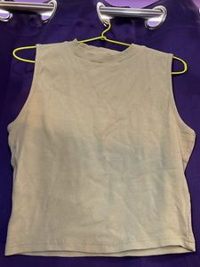 Olive Ribbed Crop Top For Women