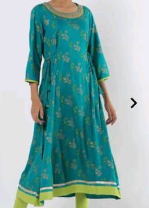 Teal & Gold Anarkali Kurta