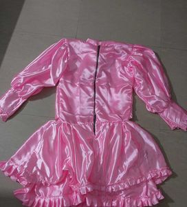 Pink Satin Ruffled Dress