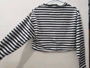 black and white striped top