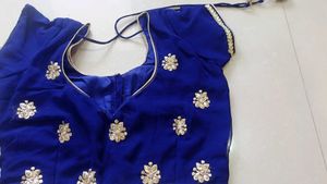Royal Blue mirror work saree with blouse