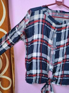 Checkered Tie-Front top