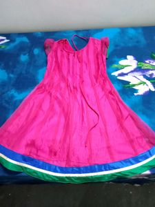 Pink &amp; Green Embroidered Kurta for girls