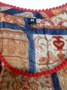 Beautiful A-line Multi-coloured Pompom Long Kurta