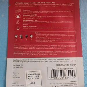 5 Pieces Of MyGlamm LYCHEE HYDRATING SHEET MASKS