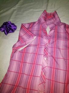 Pink Plaid Short Sleeve Button Down