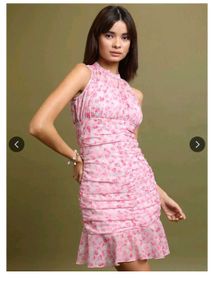 High Neck Pink Floral Mini Dress 🩷
