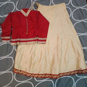 Red & Beige Lehenga Choli with dupatta