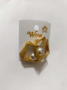 Gold Geometric Pearl Earrings