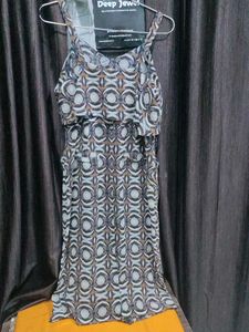 Patterned Brown Midi Dress