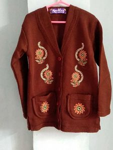 Embroidered Brown Cardigan