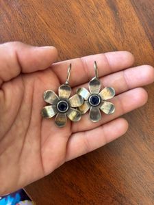 Oxidised Silver Flower Earrings