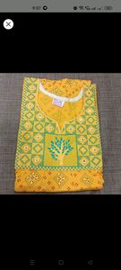 combo of rama green and yellow cotton gown with Beautiful embroidery