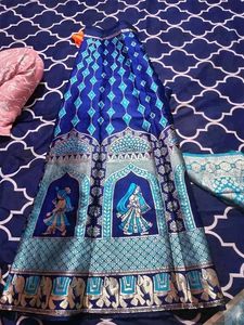 Navy Blue and Turquoise Banarasi Silk Work Lehnega