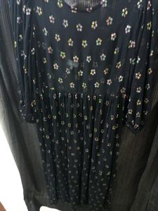 🤩Metallic Floral Jacquard & Tie Back Black Dress