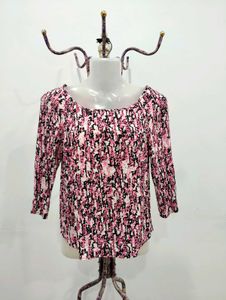 Pink Abstract Print 3/4 Sleeve Top