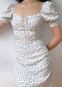 Korean Floral Print Puff Sleeve Dress