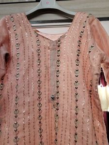 Peach Embroidered Kurta dupatta