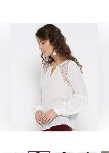 ONLY Women White Solid LaceInsert Top