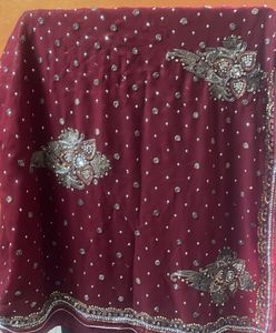 Used Saree Heavy maroon sari Party wear;sequence w