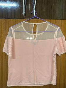 Pink Sequin Top with Mesh Detail