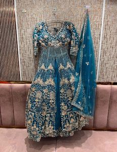 Elegant Teal Embroidered Gown Shirt with