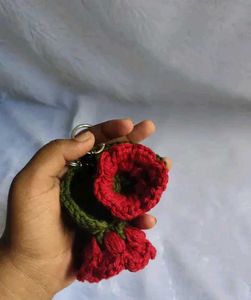 Crochet Red Flower Key Chain 🌹✨