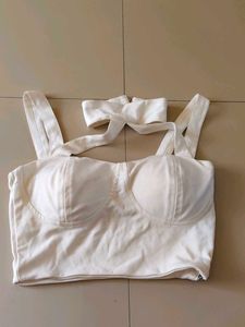 White Crop Top with Tie Detail