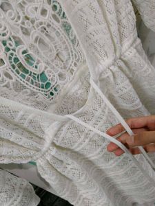 Elegant Off-White Crochet &amp; Lace Shrug Dress