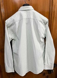 IZOD GREEN VERTICAL STRIPES OLD MONEY SHIRT L (44)