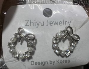 Pearl & Rhinestone Bow Earrings