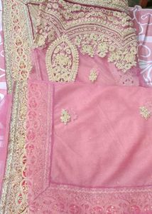 pink net saree