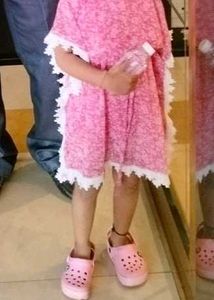 Girl's Pink Floral Lace Kaftan Frock