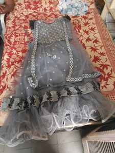 Grey Lehanga With Mirror Work. 4 Piece Set