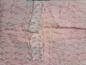 Peach Chikankari Kurti Legging And Dupatta Set
