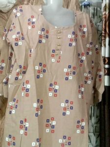 Beige Charm Printed Cotton Kurti ✨