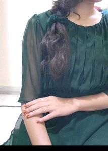 women Western Green Maxi Dresslong gown frock