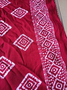 Red &amp; White Print Fabric With Blouse