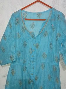Biba Blue Layered Kurti with Dupatta And Bottom
