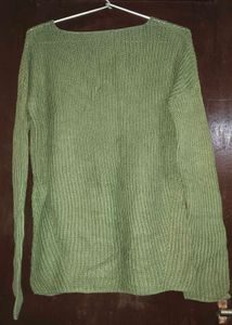 Green Knit V-Neck Sweater