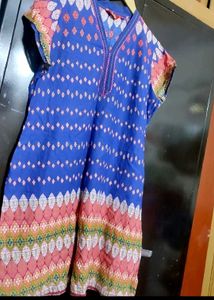 Blue🔵 Printed Cotton Kurti For 42 Bust