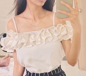 Cute Off Shoulder Frill Top
