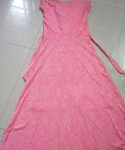 Pink Tie Neck Maxi Dress